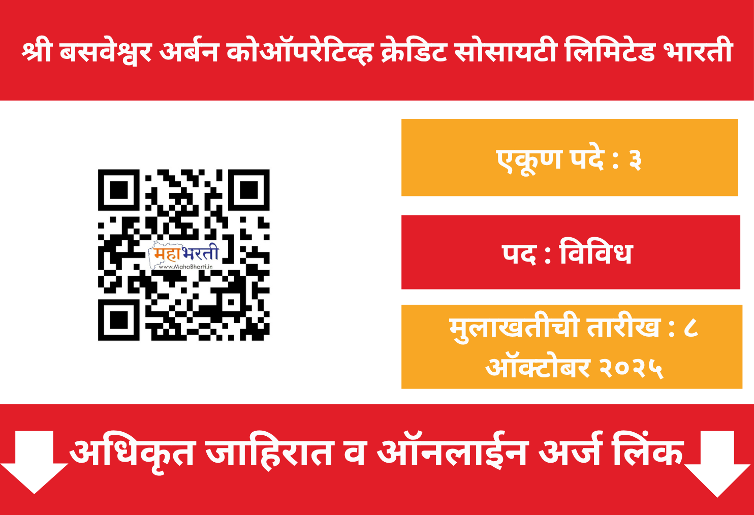 Shri Basaveshwar Urban Cooperative Credit Society Limited Recruitment 2025 https://shreebasaveshwarbank.com/